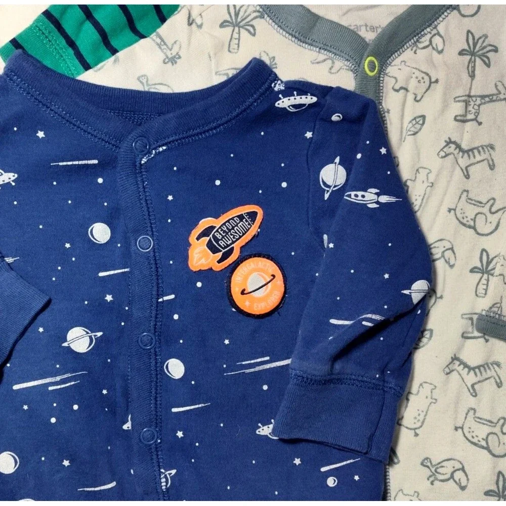 Carter's 6 Mos 1pc Sleeper Outfit Lot‎ Safari Outer Space Cotton 3pc Boy EUC